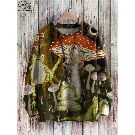 New 3D printed animal series frog musician ugly sweater street casual winter sweater