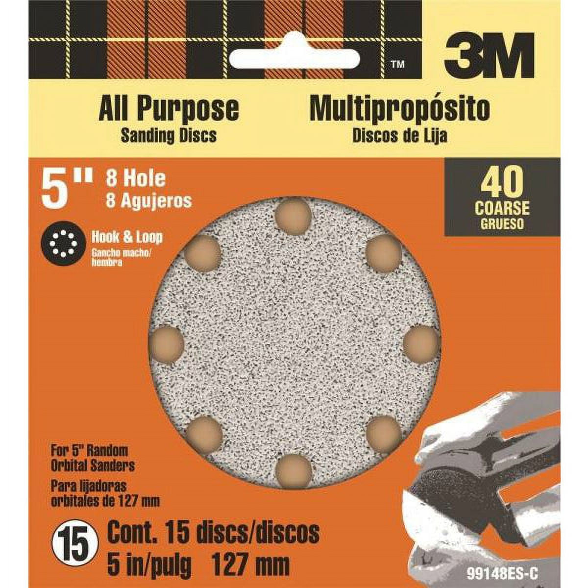 New 3M 99148 Hook & Loop Sanding Disc, 5", 8Hole, Coarse 40 Grit, 15