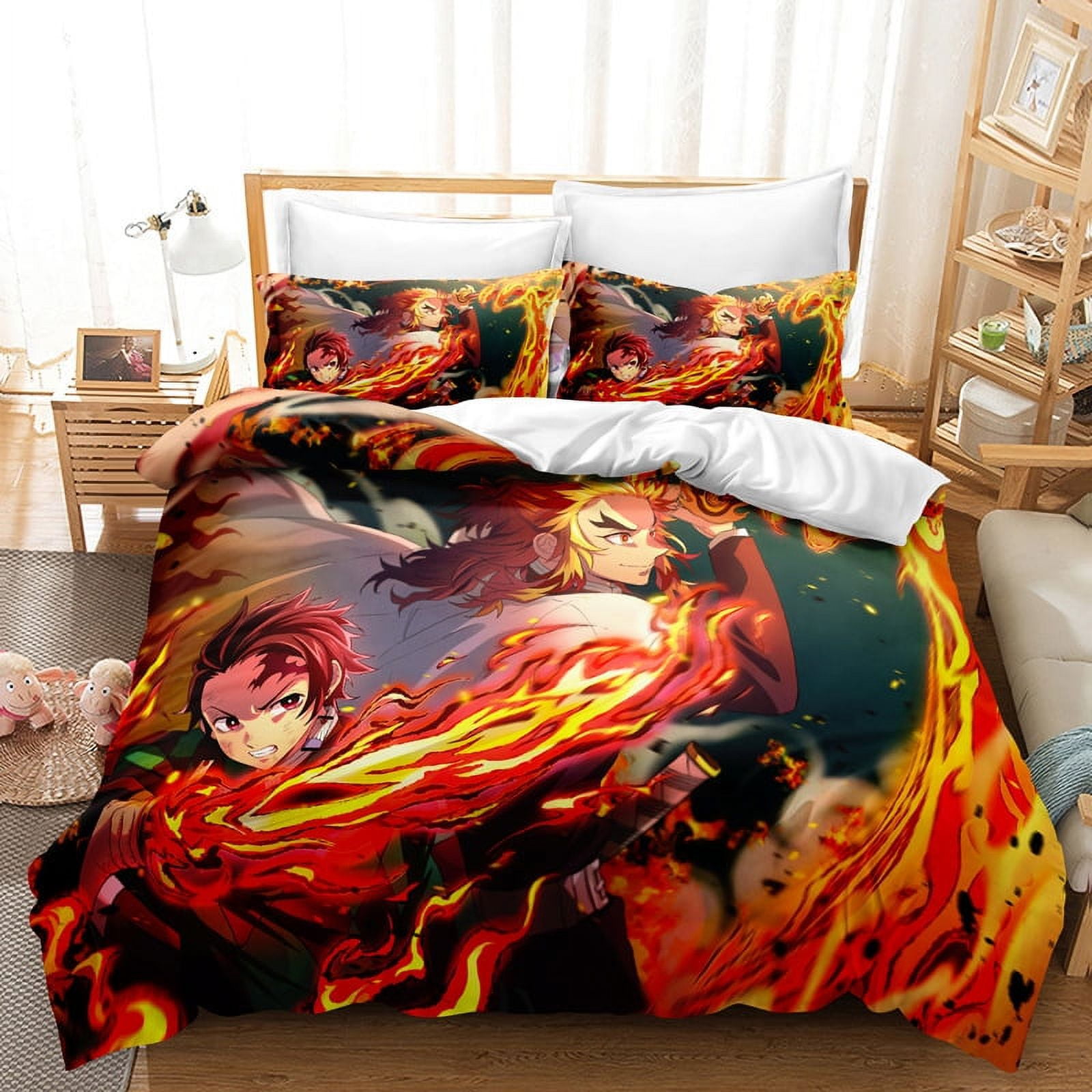 New 3PCS Anime Demon Slayer Bedding Bed Set Twin Full Queen King Size  Nezuko Tanjiro Action Figures Soft Microfiber Duvet Cover - Walmart.com
