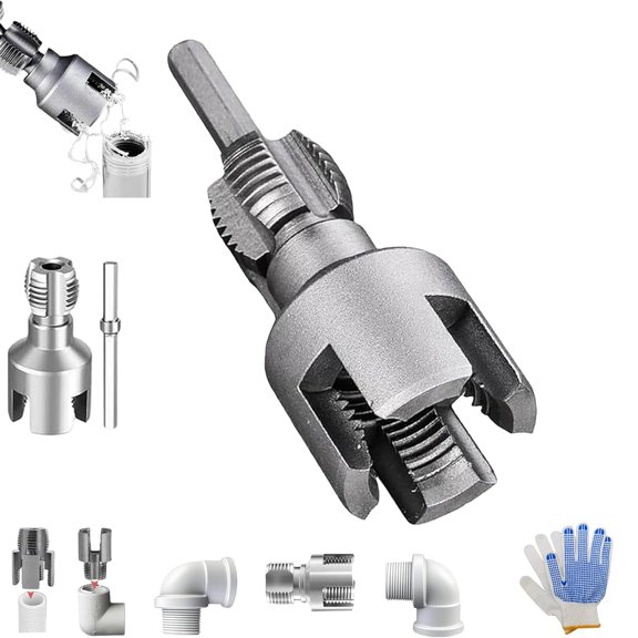 New 4 in 1 Water Pipe Wrench & Threader Set, Universal 1/2"& 3/4" Internal Thread Opener Tool, Premium Carbon Steel Pipe Tapping Repair Kit, Manual & Electric Drill Compatible Plumbing Tool