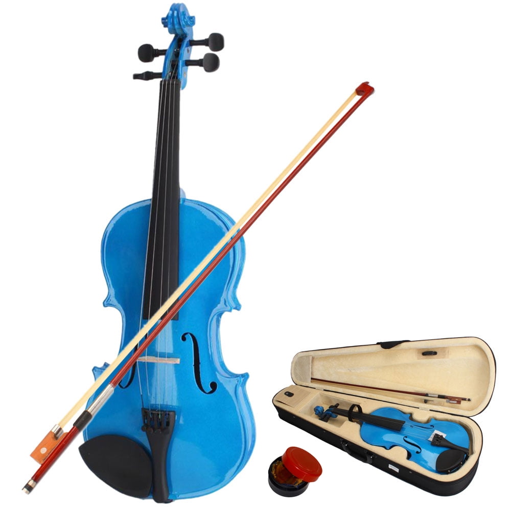 New 4/4 Acoustic Violin for Kids / Boys / Girls, Solid Wood Violin with Case and Bow, Black Violin Outfit Set for Beginners - Blue