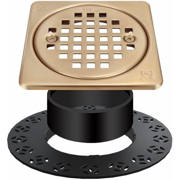 New 4 Inch Shower Floor Drain Grate Kit Champagne Bronze - Compatible with Schluter Kerdi-Drain Flange, with Adjustable Collar, Removable Square Replacement Set, SUS304 Stainless Steel Grate