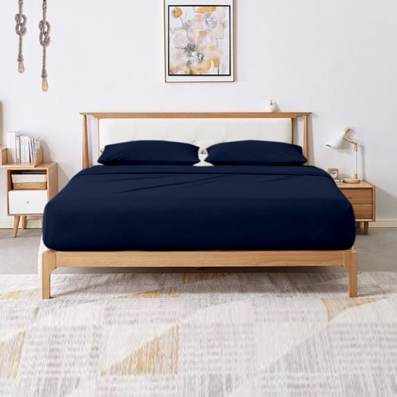 New 4-Piece Sheet Set with 9'' Deep Pocket Solid Pattern, Soft 800 Thread Count Egyptian Cotton (King, Navy Blue)