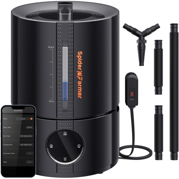 New 450ml/h Humidifier for Plants Grow Tent Large Room, GGS Smart Customized Humidity Control Cool Mist with Extendable Targeting Hose and Temp & Humidity Probe Indoor Black 5L (Upgrade)