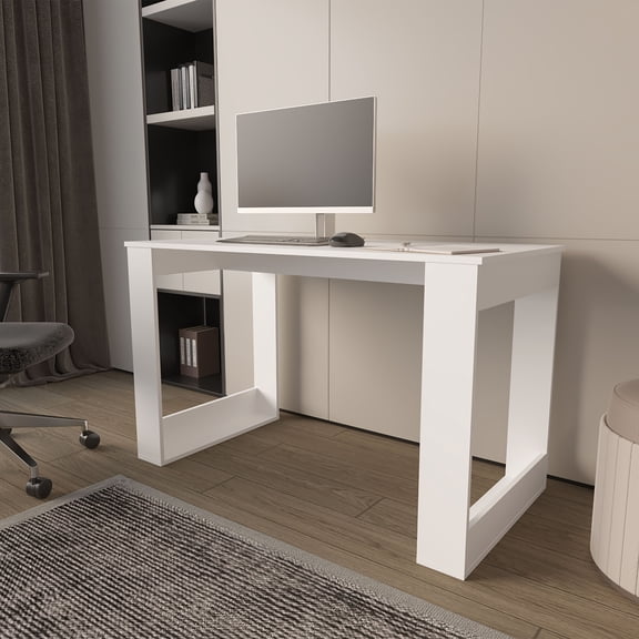 New 47.2" Aurora White Writing Desk with Ample Work Surface, Scratch-Resistant Melamine for Home & Office