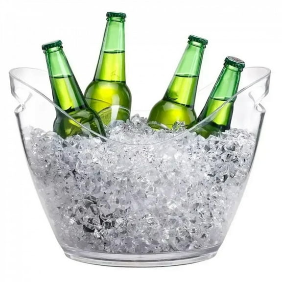 New 4L Clear Plastic Ice Cube Storage Bucket or Champagne Bottles Ice Cooler Bar Decor for Home Kitchen Bar Cafe Use
