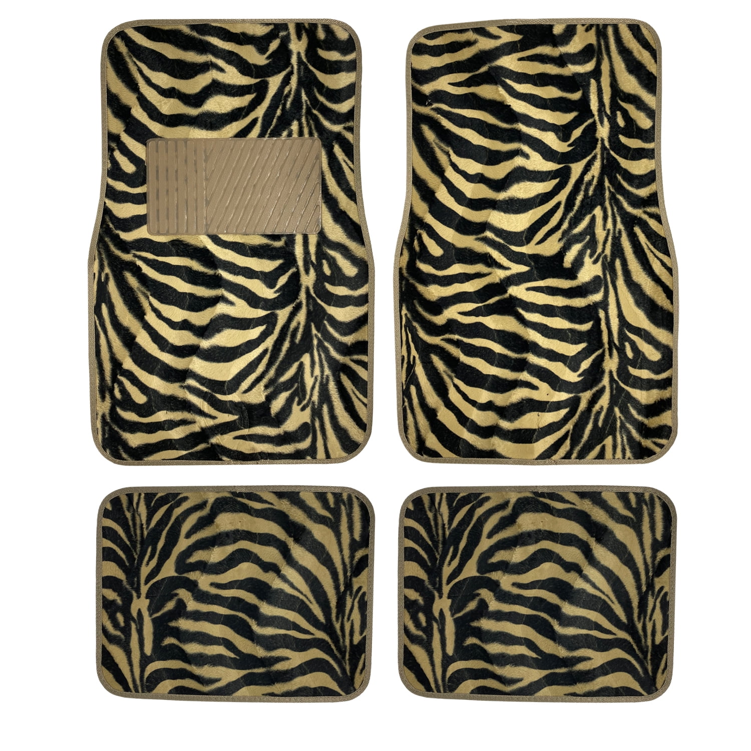 New 4PC Animal Print Gold Zebra Floor Mat Set Universal For Cars Trucks SUVs