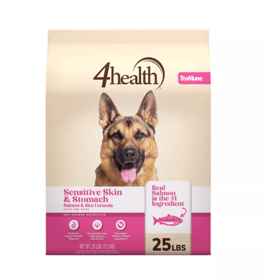 New!4health with Wholesome Grains All Life Stages Sensitive Skin/Stomach Salmon/Rice Formula Dry Dog Food 25 lb