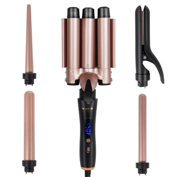 New 5 in 1 Wand Curling Iron Curling Wand Set with Flat Iron Hair Straightener, 3 Barrels Hair Crimper, 3 Ceramic Curling Irons (0.35"-1.25"), 2 Temps Fast Heat Hair Waver Curler with Glove & Clip