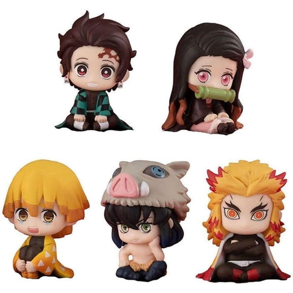 New, 5 Pieces Tanjiro Kamado Nezuko Zenitsu Inosuke 5cm/2inch Mini Statue PVC Collectible (Type 1)