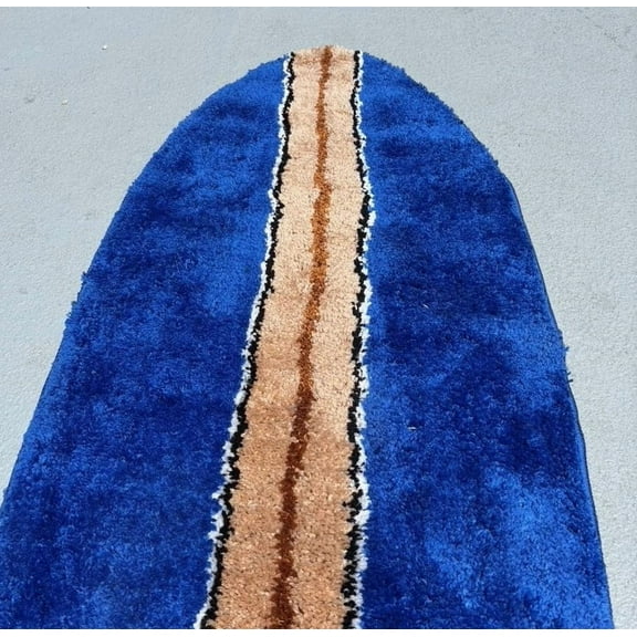 New 5 ft Blue and Tan Surfboard Shaped Rug Machine Washable mat