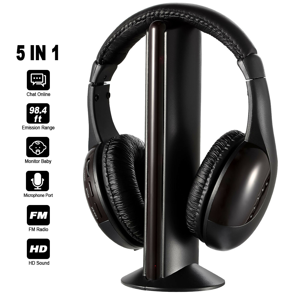 New 5 in 1 Wireless Cordless Multi-Functional Headphones Headset with Mic for PC TV Radio,Listen, MP3, PC, TV, Audio Mobile Phones - image 1 of 10