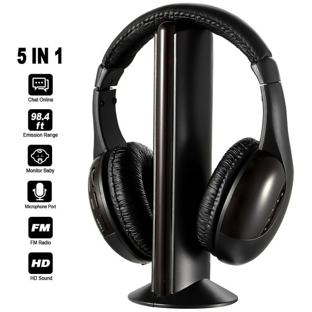 New 5 in 1 Wireless Cordless Multi-Functional Headphones Headset with Mic for PC TV Radio,Listen, MP3, PC, TV, Audio Mobile Phones