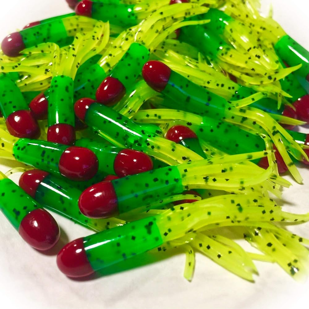New 50 Bait JIG Tubes Red/Green/Chartreuse Lure Bait Fishing Equipment