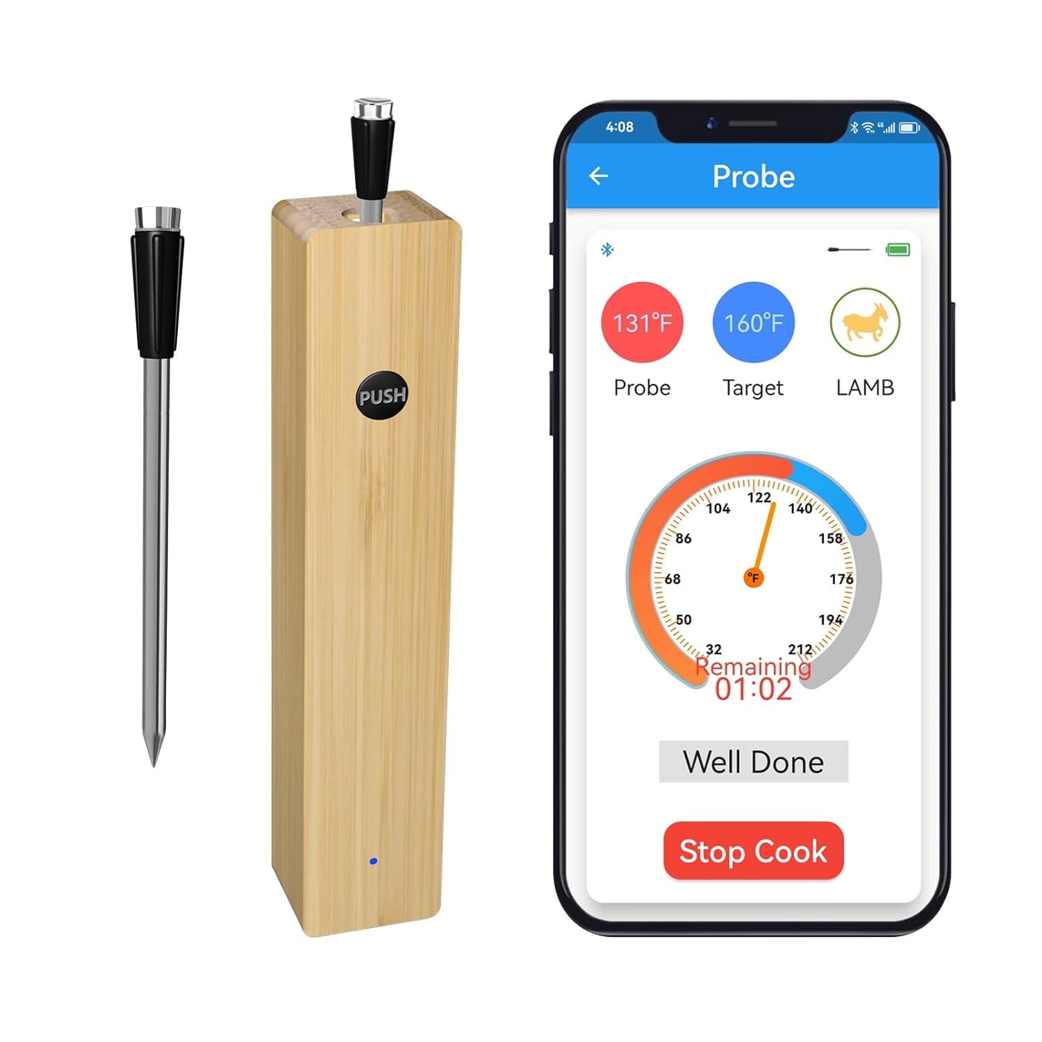 New 500FT Smart Wireless Meat Thermometer APP Control Bluetooth ...
