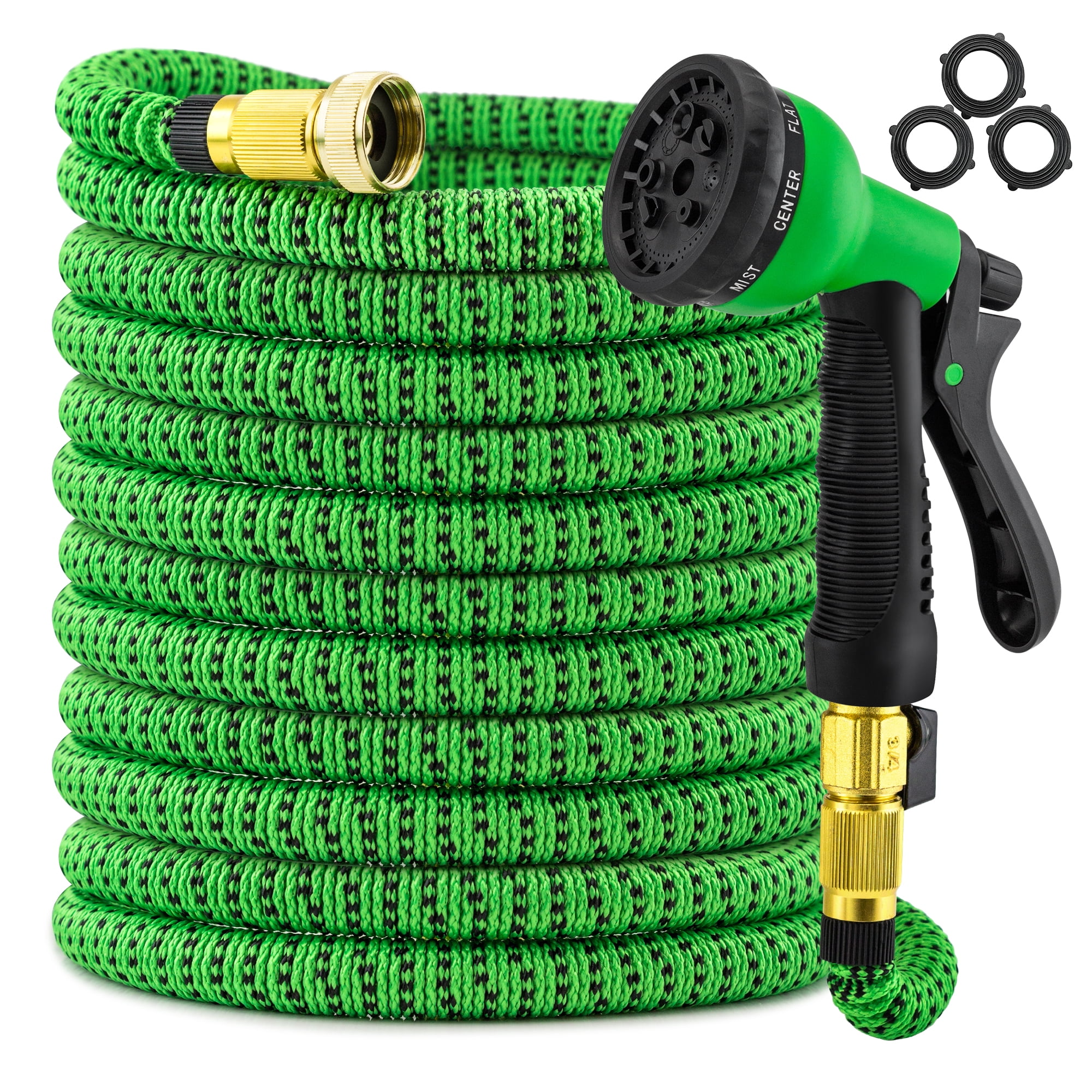 "Durable 50ft Expandable Garden Hose 4Layer Latex, 3/4"" Solid Brass