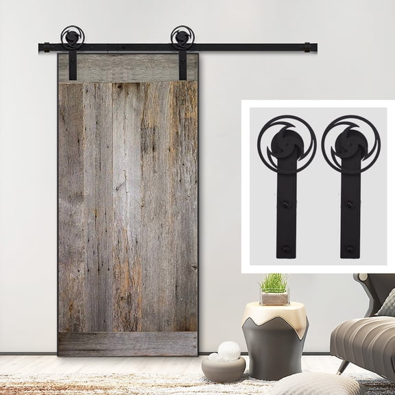 New 6.6FT Sliding Barn Door Hardware Kit For Single Door CCJH (Rotating Wheel Hanger Roller)