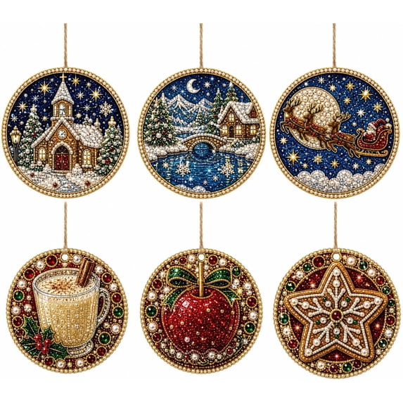 New 6 PCS Christmas Decor Diamond Painting Christmas Ornaments, Diamond Art Kits for Adults, Pearl Wooden Hanging Pendant DIY Craft Kit,Home Party Gift for Adults (Xmas Cats) (Xmas Cats)