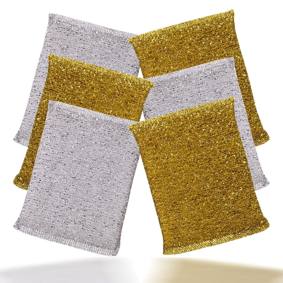 New 6 Pack Metallic Scouring Pads Non Stick Scratch Kitchen Scourer