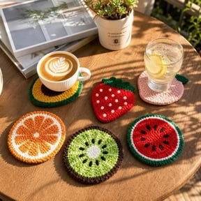 New 6 Set Fruits Punch Needle Coaster Kit, Easy DIY Art Craft for Beginners, Tufted Rug Pads with Complete Tools