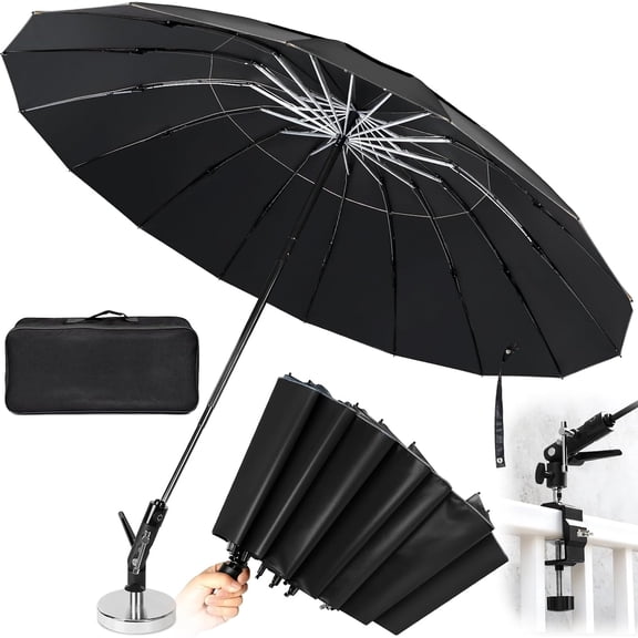 New 60" Folding 16 Ribs Magnetic Umbrella,Designed for Outdoor Work,600lb Strong Suction Hvac Umbrella With Magnetic Base & Clamp,Inverted Ribs,2-in-1 Sun & Rain Protection,Portable for HVAC