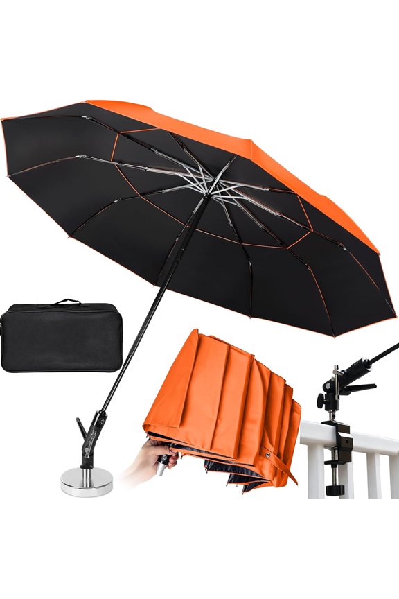 New 60" Folding Magnetic Umbrella,Designed for Outdoor Work,600lb Strong Suction Hvac Umbrella With Magnetic Base & Clamp,2-in-1 Sun & Rain Protection,180 Adjustable,Portable for HVAC(Orange)