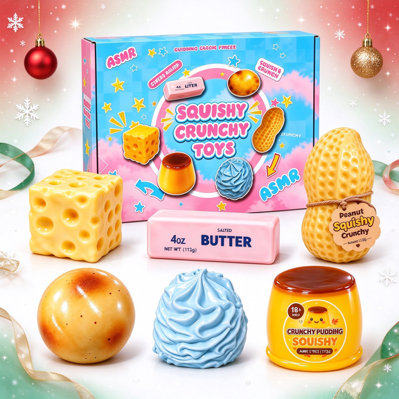 New 6PCS Crunchy Squishy Pack Mystery Box Asmr Feel Set, Asmr Squishy Crunchy Filled Realistic Food Stress Ball Party Favor Gifts for Adults