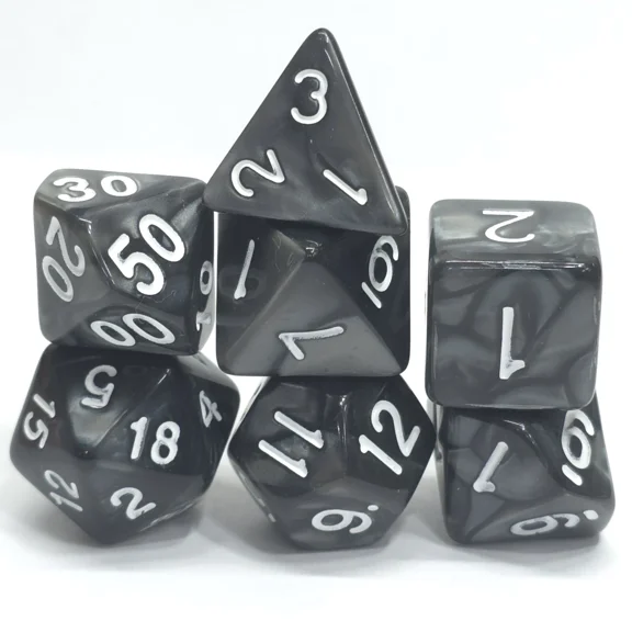 New 7 Piece Polyhedral Pearlescent Nacreous Black Dice Set With Bag D&D Rpg