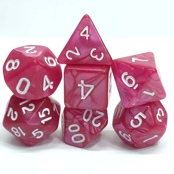 New 7 Piece Polyhedral Pearlescent Raspberry Dice Set With Bag D&D Rpg