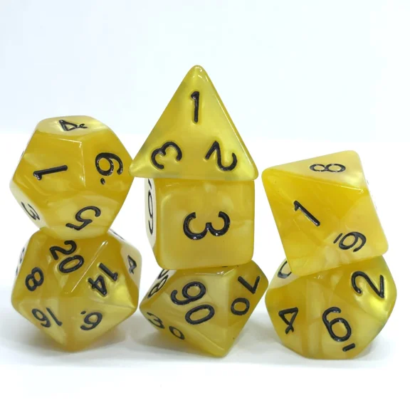 New 7 Piece Polyhedral Pearlescent Yellow Submarine Dice Set With Bag D&D Rpg
