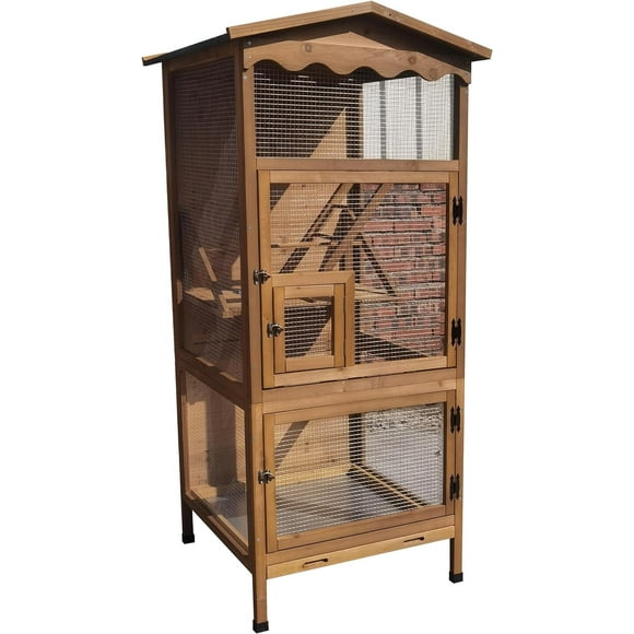 New 70 Large Outdoor Bird Aviary Weatherproof Wooden Indoor Bird Cage Easy Pull Out Clean Tray Asphalt Roof for Finches Doves Parrots Parakeets Canaries Cockatoos Lovebirds Pigeons