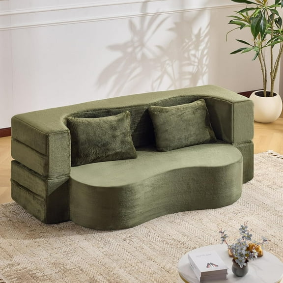 New 71-Inch Folding Sofa Bed, Plush Futon Sofa Bed, High-Density Foam Convertible Sofa Bed, Folding Floor Sofa Bed For Living Room, Guest Room, Bedroom, Green
