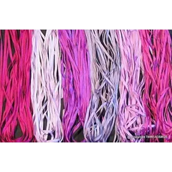 New 7mm Size ThreadNanny 6 Spools of 100% Pure Silk Ribbons - Purple Tones - 60 MTS x 7mm