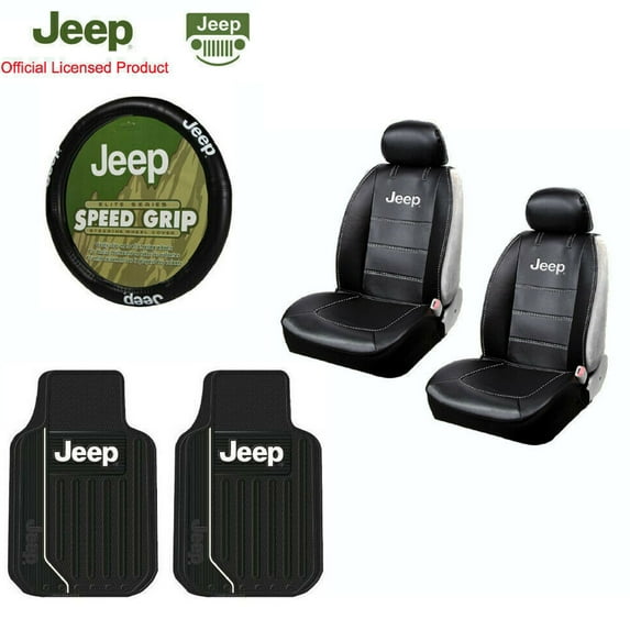 New 7pcs JEEP Elite Style Car Truck Seat Covers Floor Mats Steering Wheel Cover