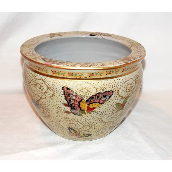 New 8" Oriental Colorful Butterfly Butterflies Themed Fish Bowl Jardiniere Planter Plant Pot$$Garden & Patio