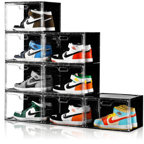 New 8 Pack Shoe Boxes Stackable, Large Shoe Storage Organizer with Lids,Drop Side Shoe Containers for Entryway