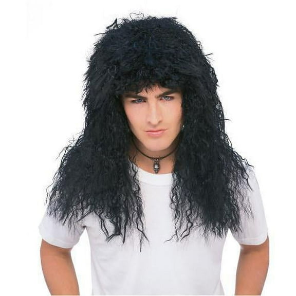 New 80s Rock Star Feathered Black Costume Accessory Wig