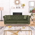 thumbnail image 1 of New 87" Green Chesterfield Style Velvet Sofa, 3-Seat Tufted Couch with Scroll Arms and Back, Multi-Density Foam Cushions for Living Room, 1 of 1