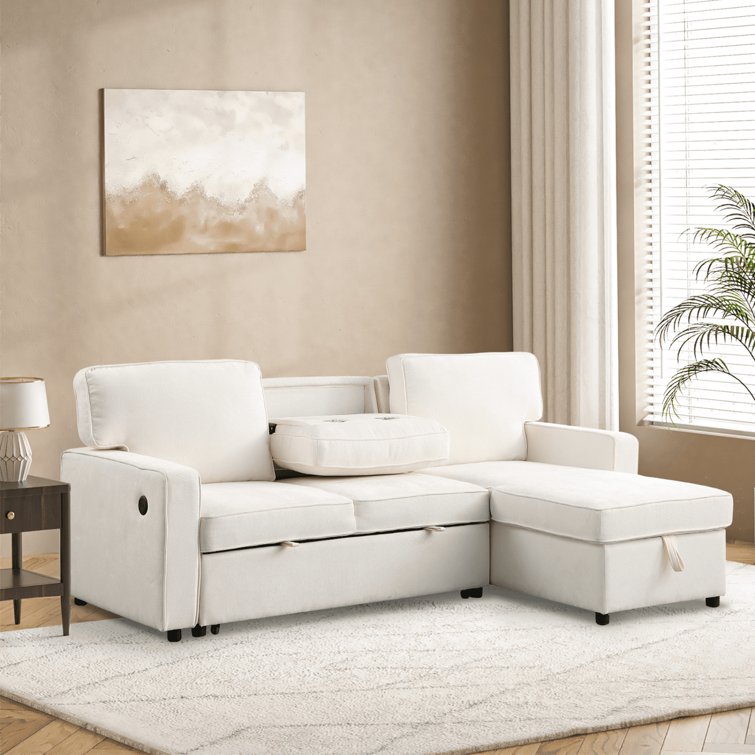 New 89 inch Convertible Sleeper Sofa Bed L Shaped Modular Sectional ...