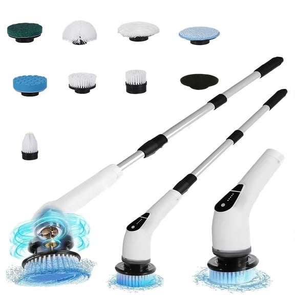 New 9-in-1 Wireless Electric Spin Scrubber, Fast Charging Rotating Cleaning Brush with Adjustable Extendable Handle, Multi-Purpose Cleaner for Car Washing, Bathroom and Kitchen