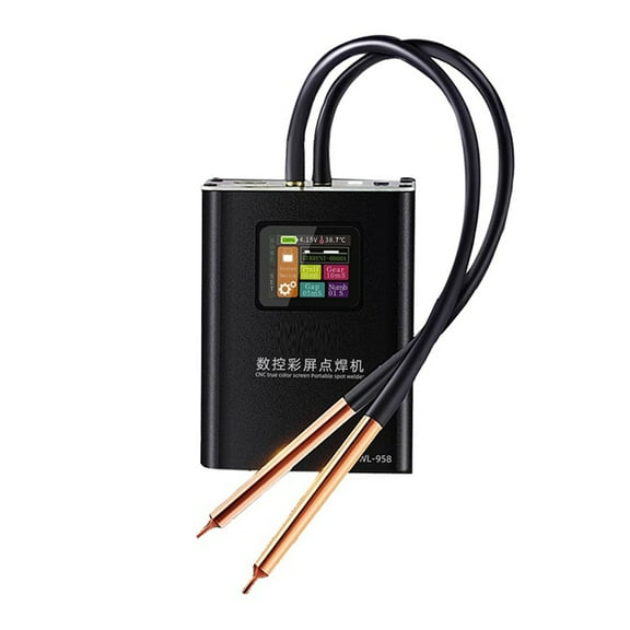 New -958 Portable CNC Spot Welder Color Screen 2.1A Fast Charge for Phones Battery Pack Welding USB 5V/2.4A Output,1 * spot welding machine 2 * spot welding pen,Black