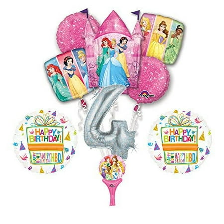 New! 9pc Disney Princess 4th BIRTHDAY PARTY Balloons Decorations Supplies