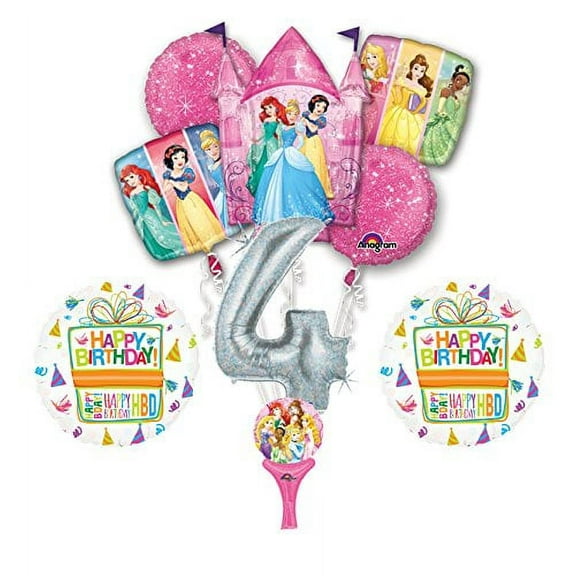 New! 9pc Disney Princess 4th BIRTHDAY PARTY Balloons Decorations Supplies
