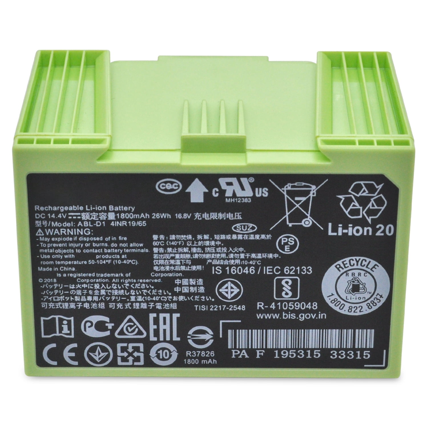 ABL-D1 4INR19/65 Ersatzakku Für IRobot Roomba (i, E, J Serie) | 14,4V, 2500mAh, 36Wh | Kompatibel Mit I8, I7, I4, I3, E5, E6, J7+ Modellen