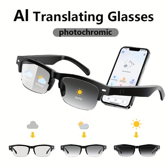 New AI Smart Translation Glasses, 164 Languages Bidirectional Voice Translation, Bluetooth 5.4, 8H Battery, UV Protection, Wireless Calls & Music