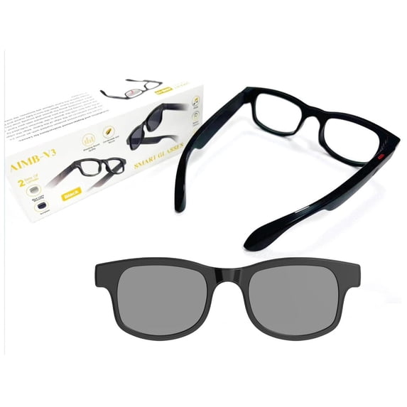 New AIMB-V3 Smart Glasses with Interchangeable Sunglasses+Blue Light Blocking Lenses