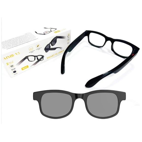 New AIMB-V3 Smart Glasses with Interchangeable Sunglasses+Blue Light Blocking Lenses