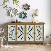 New Accent Cabinet With 4 Doors, Farmhouse Sideboard Buffet Cabinet With Storage, Modern Credenza Storage Cabinet With Wood Carved Floral Doors