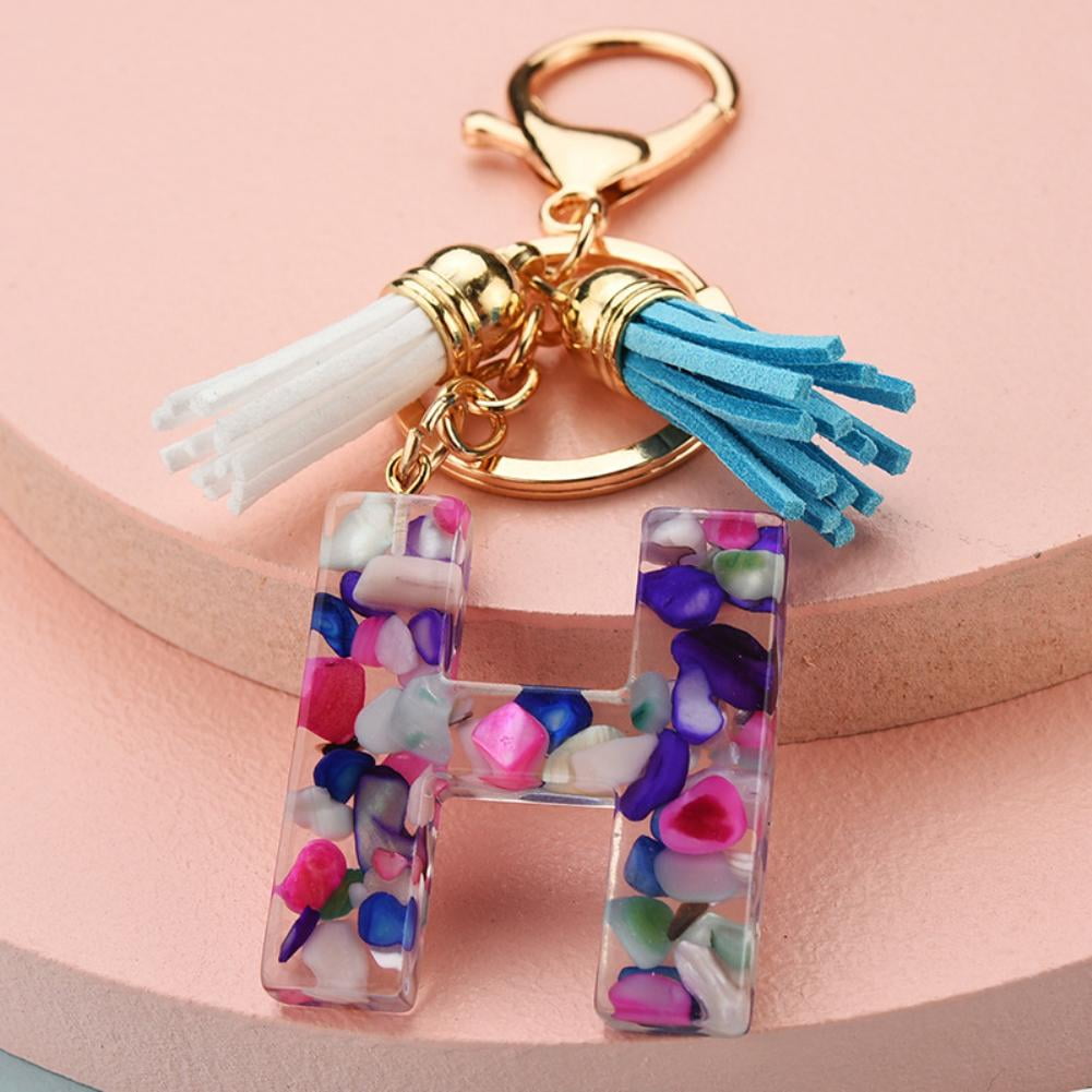 Pink Creative Letter Liquid Keychains 26 Glitter English Alphabet Ball Car  Bag Tassels Pendent Crystal Glitter Ball Keyring (Color: J)