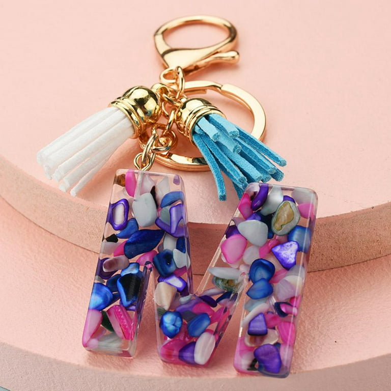 Ruifaya New Acrylic Letter Keychains 26 Glitter English Alphabet Tassels Jewelry N6n5 Car Ball Bag Keyring Accessories Pendent N7m8, Women's, Size